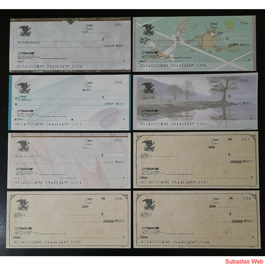 USA. LOTE DE 8 CHEQUES NUEVOS SIN USAR Y CONSECUTIVOS. LUJO!