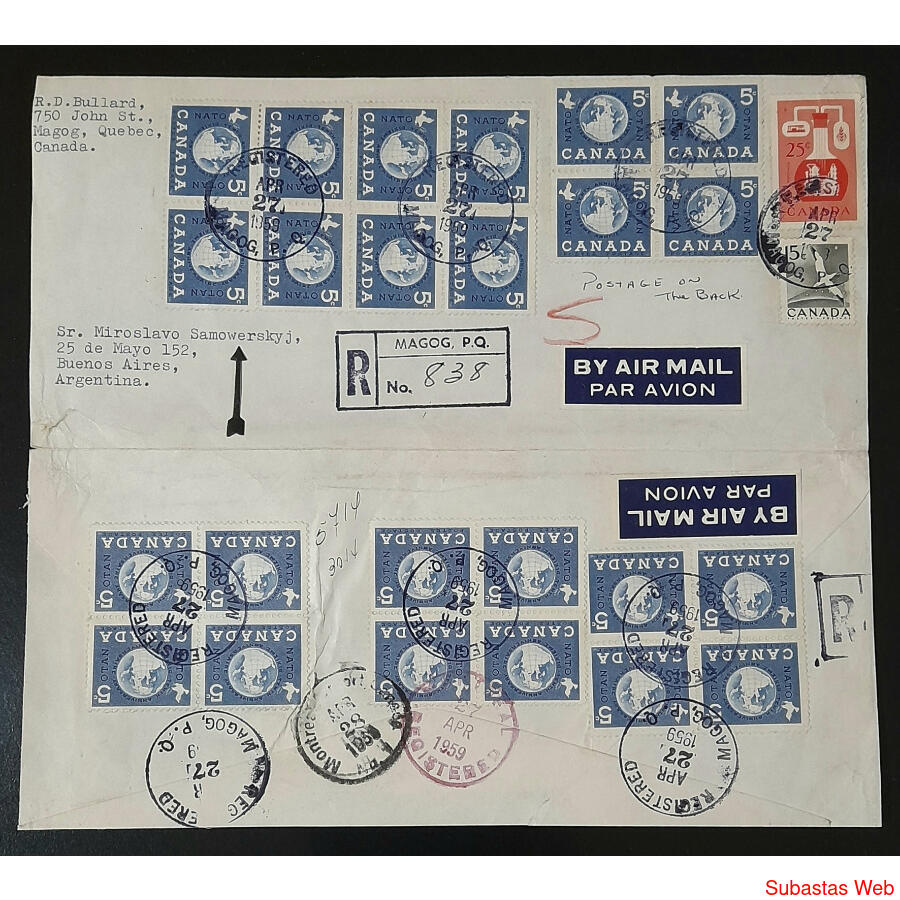 CANADA1959 SOBRE REGISTRADO CON 26 ESTAMPILLAS A SAMOWERSKY