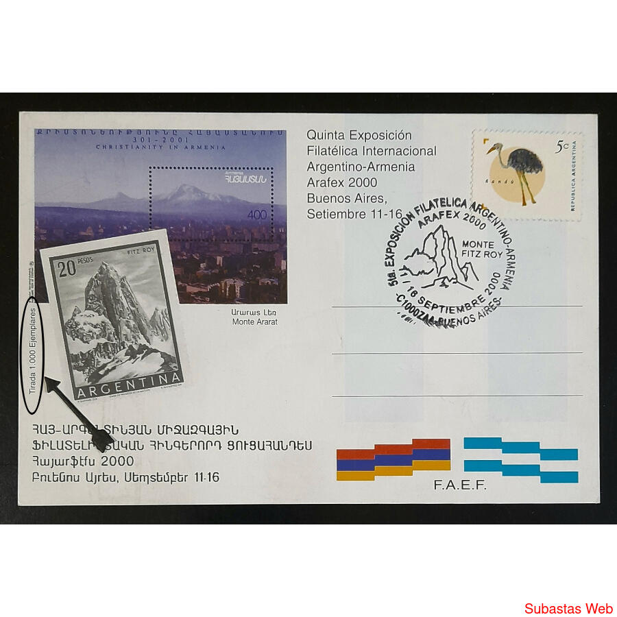 ARGENTINA RARISIMA TARJETA EXPO ARGENTINA- ARMENIA. ARAFEX!!