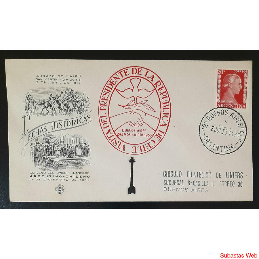 ARGENTINA 1953 VISTOSO SOBRE VISITA DEL PRESIDENTE DE CHILE!