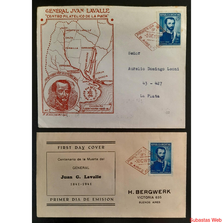 ARGENTINA 1941. 2 RAROS SOBRES ILUSTRADOS PDE. GRAL LAVALLE.