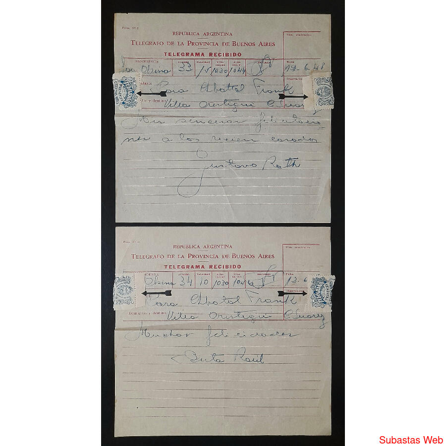 1948. 2 ANTIGUOS TELEGRAMAS COMUNES DE Pcia de BUENOS AIRES!
