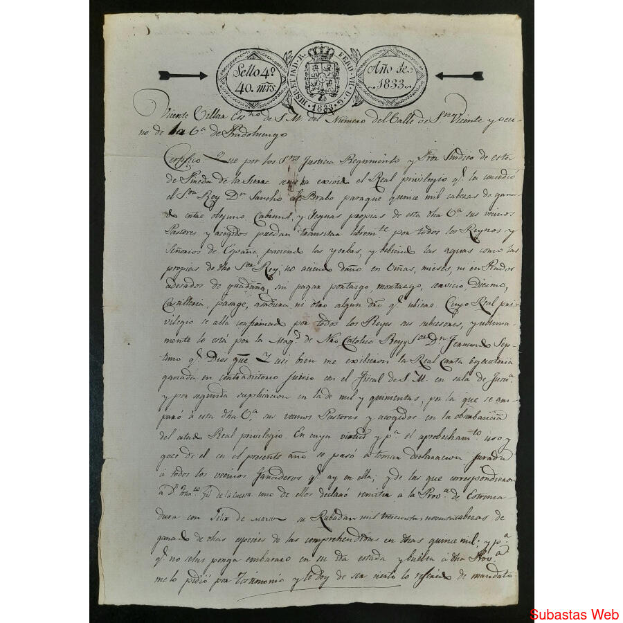 PERÚ COLONIAL 1833 ALUCINANTE PAPEL SELLADO ORIGINAL. VER!!!