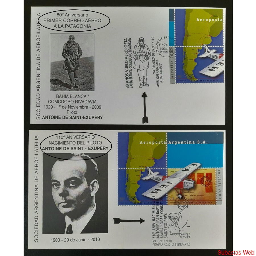 2 TARJETAS DEL 110 ANIVERSARIO DE ANTOINE DE SAINT EXUPERY!