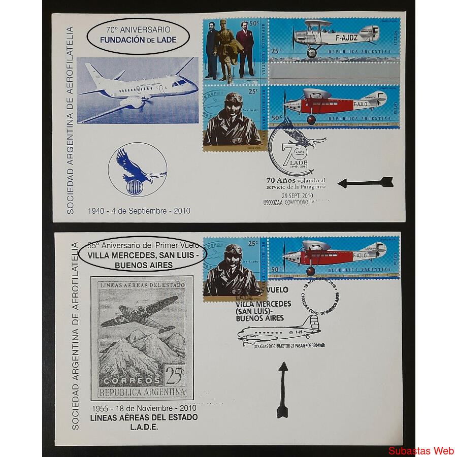 2 TARJETAS DEL 70 ANIVERSARIO DE FUNDACIÓN DE L.A.D.E. LUJO!