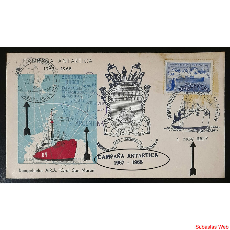 ESPECTACULAR SOBRE CAMPAÑA ANTÁRTICA 1967 REPLETO DE MARCAS