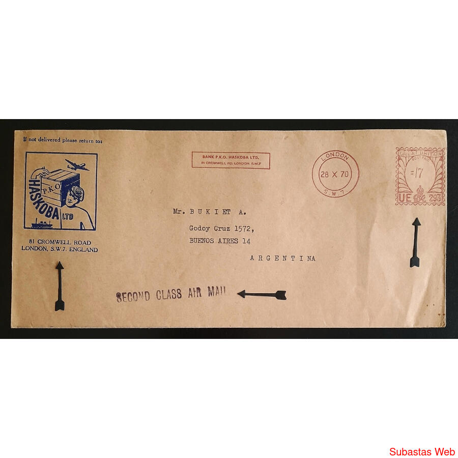 INGLATERRA 1970 CON CANCELACIÓN MÉTRICA DE PERMISIONARIO