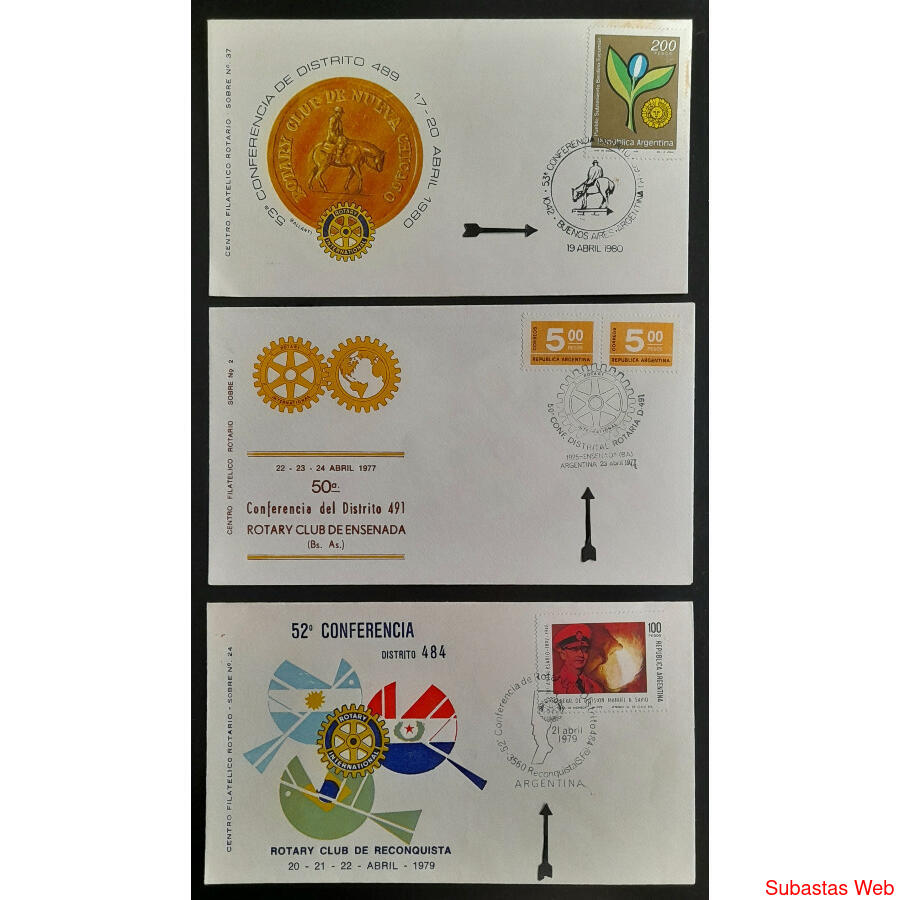 ARGENTINA **ROTARY CLUB** 3 VIEJOS SOBRES 1er DÍA EMISIÓN!!!