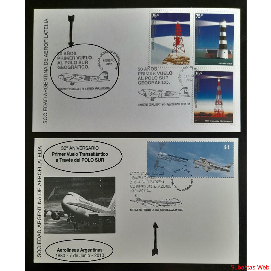 2 TARJETAS CONMEMORATIVAS PRIMEROS VUELOS AL POLO SUR. VER!!