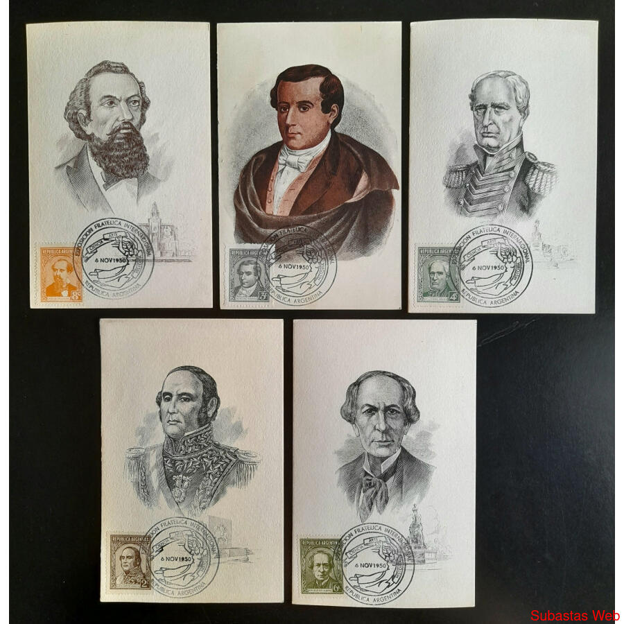 ARGENTINA 5 HERMOSAS TARJETAS DE PRÓCERES DE LA EXPO *EFIRA*