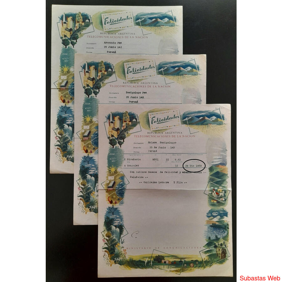 1950 3 ANTIGUOS TELEGRAMAS DE FELICIDADES PARA RECIÉN CASADO