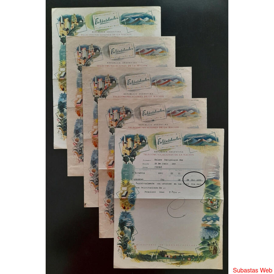 1950/52 5 VIEJOS TELEGRAMAS DE FELICIDAD PARA RECIÉN CASADOS