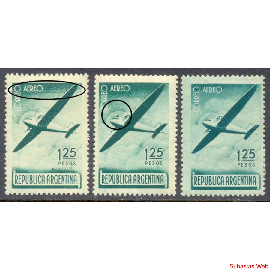 ARGENTINA GJ848 x 3 NUEVOS. AÉREOS  3 VARIEDADES CATALOGADAS