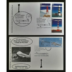 2 TARJETAS CONMEMORATIVAS PRIMEROS VUELOS AL POLO SUR. VER!!