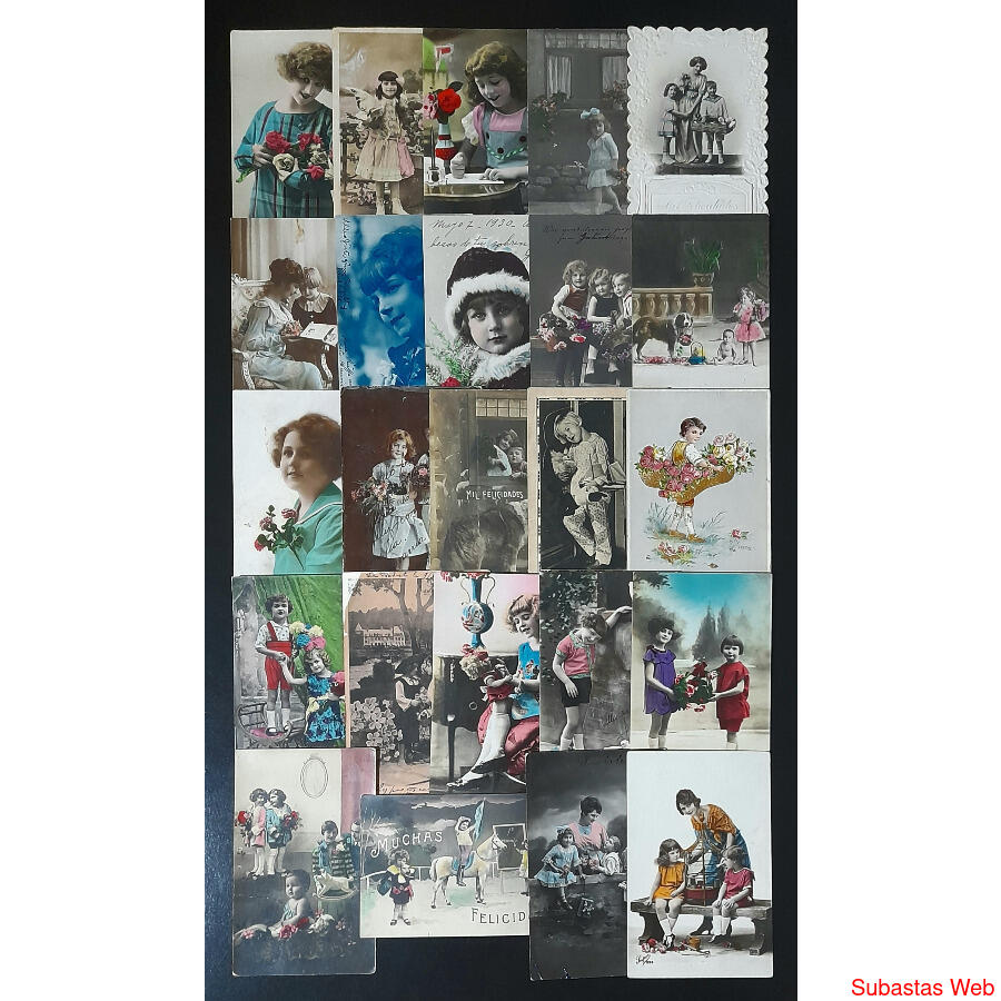 NIÑOS. ESPECTACULAR LOTE DE 24 ANTIGUAS POSTALES ROMÁNTICAS