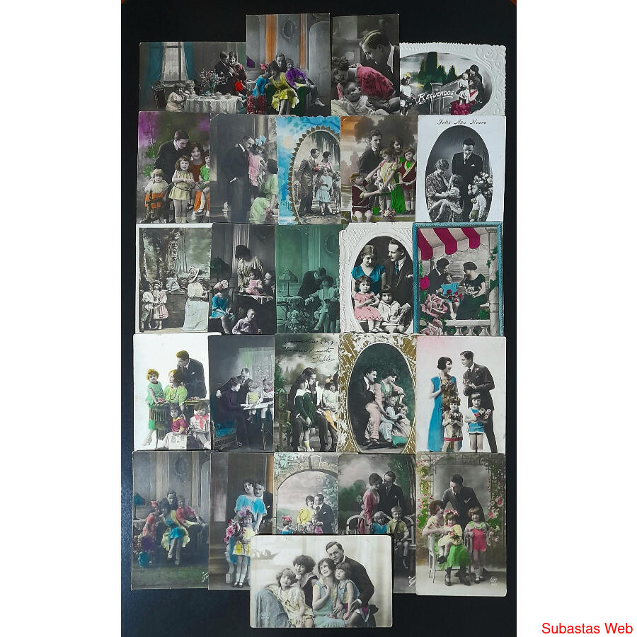 FAMILIAS HERMOSO LOTE DE 25 ANTIGUAS POSTALES ROMÁNTICAS