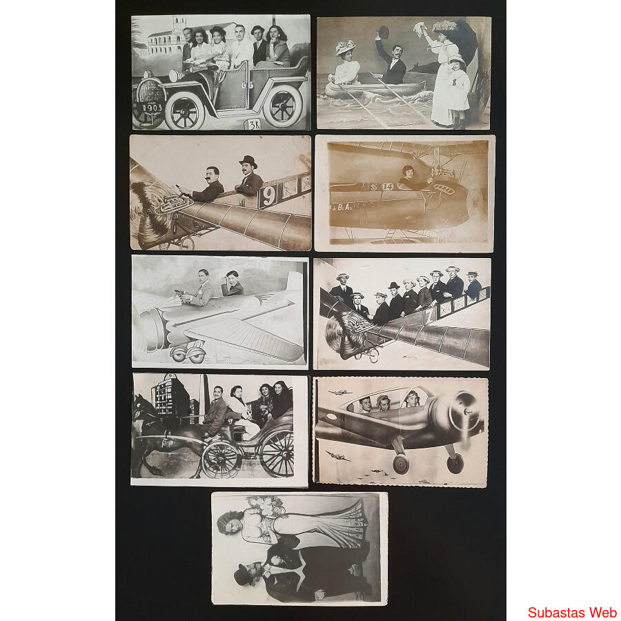 FOTOS TRUCADAS ESPECTACULAR LOTE DE 9 ANTIGUAS FOTO POSTALES