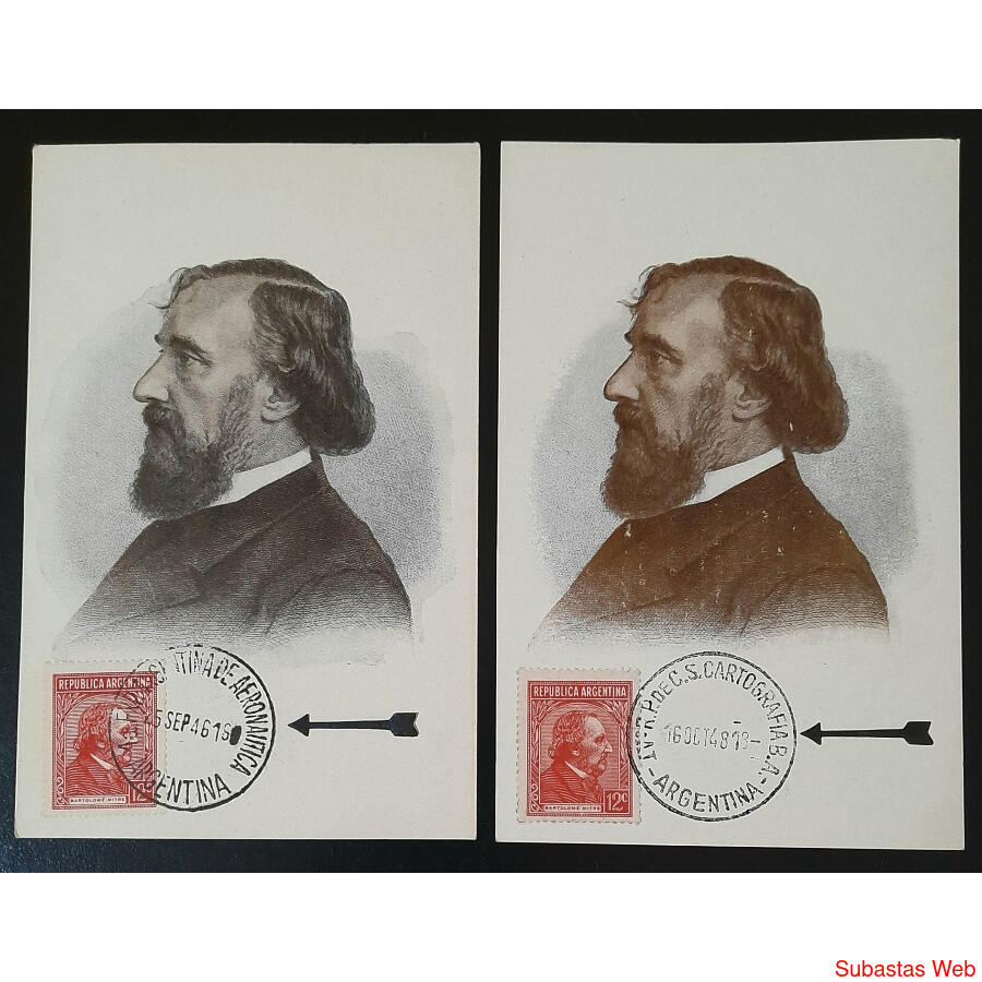 PRESIDENTE BARTOLOME MITRE 2 TARJETAS CON ESCASOS MATASELLOS
