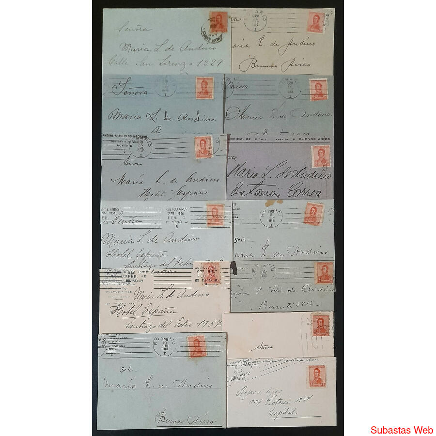 ARGENTINA SAN MARTÍN DEL 17. LOTE DE 13 ANTIGUOS FRENTES DE