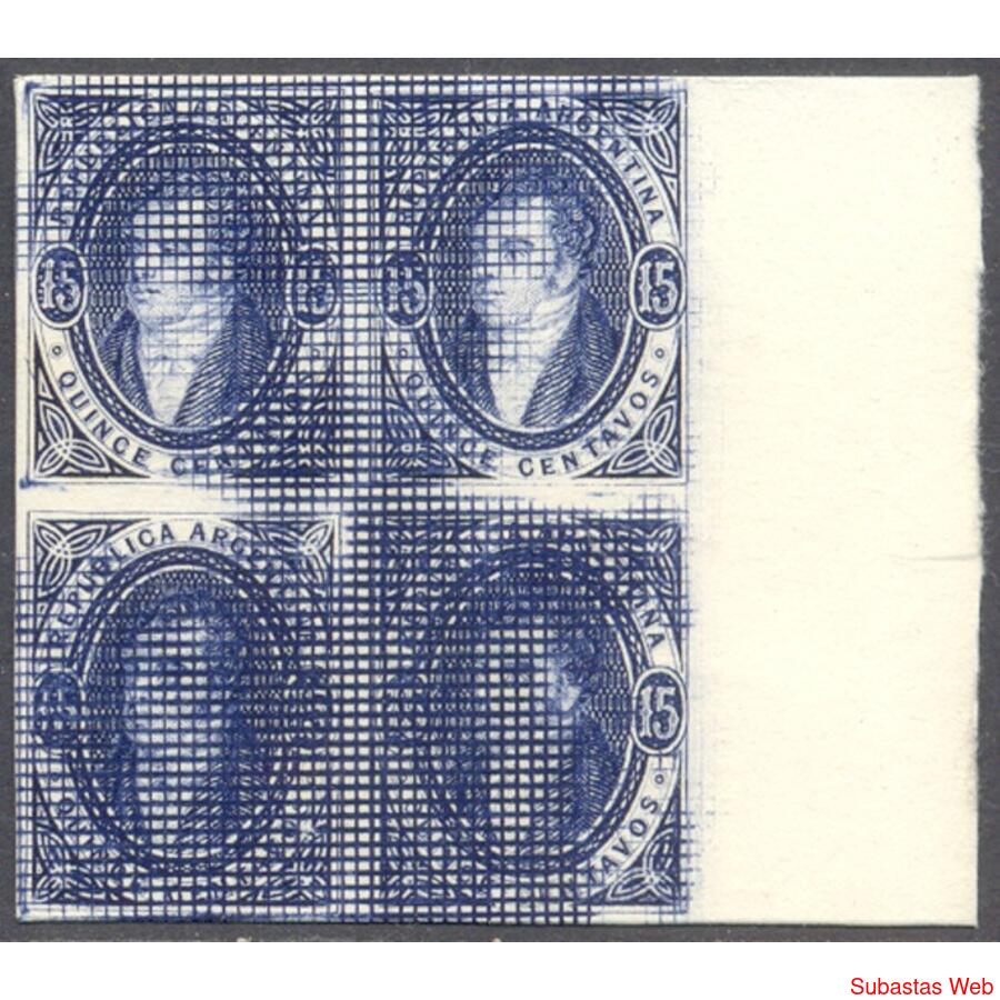 ARGENTINA GJ 22 RIVADAVIA 15c AZUL CUADRO REIMPRESIÓN PALEY