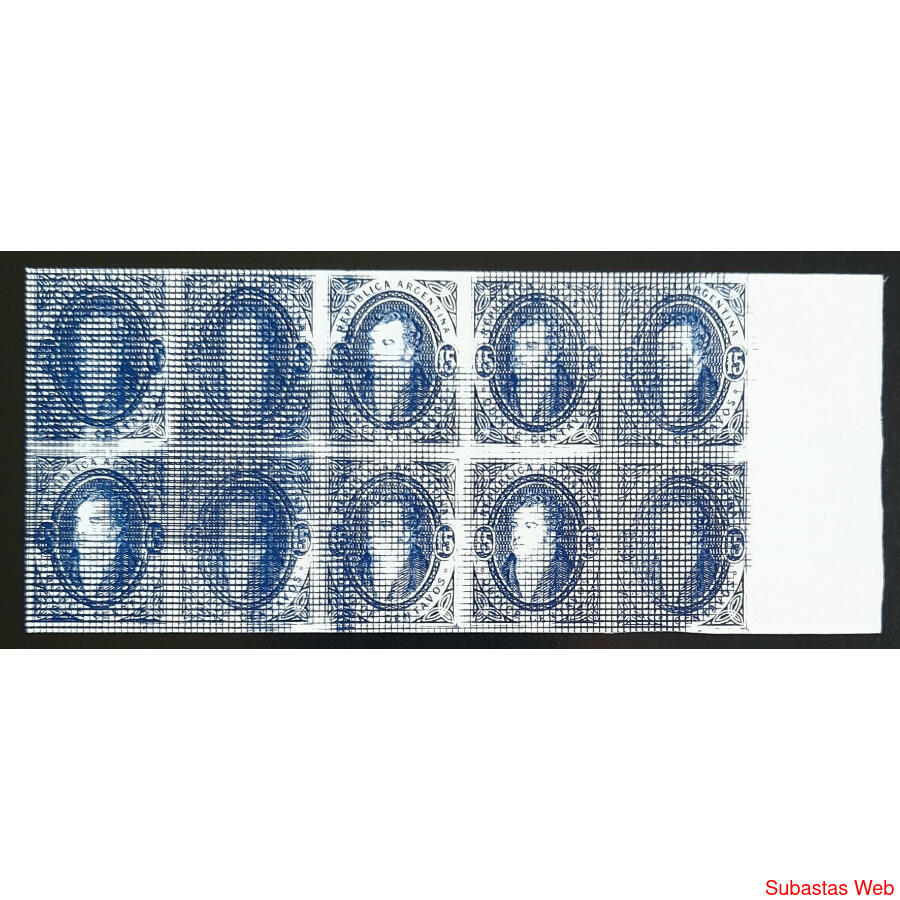 ARGENTINA GJ22 RIVADAVIA 15c BLOCK BH x10 REIMPRESIÓN PALEY