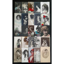 MUJERES HERMOSO LOTE DE 25 ANTIGUAS POSTALES ROMÁNTICAS #1