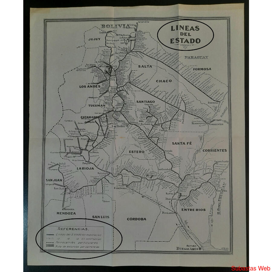ARGENTINA 1936 FABULOSO MAPA DE LOS FERROCARRILES DEL ESTADO