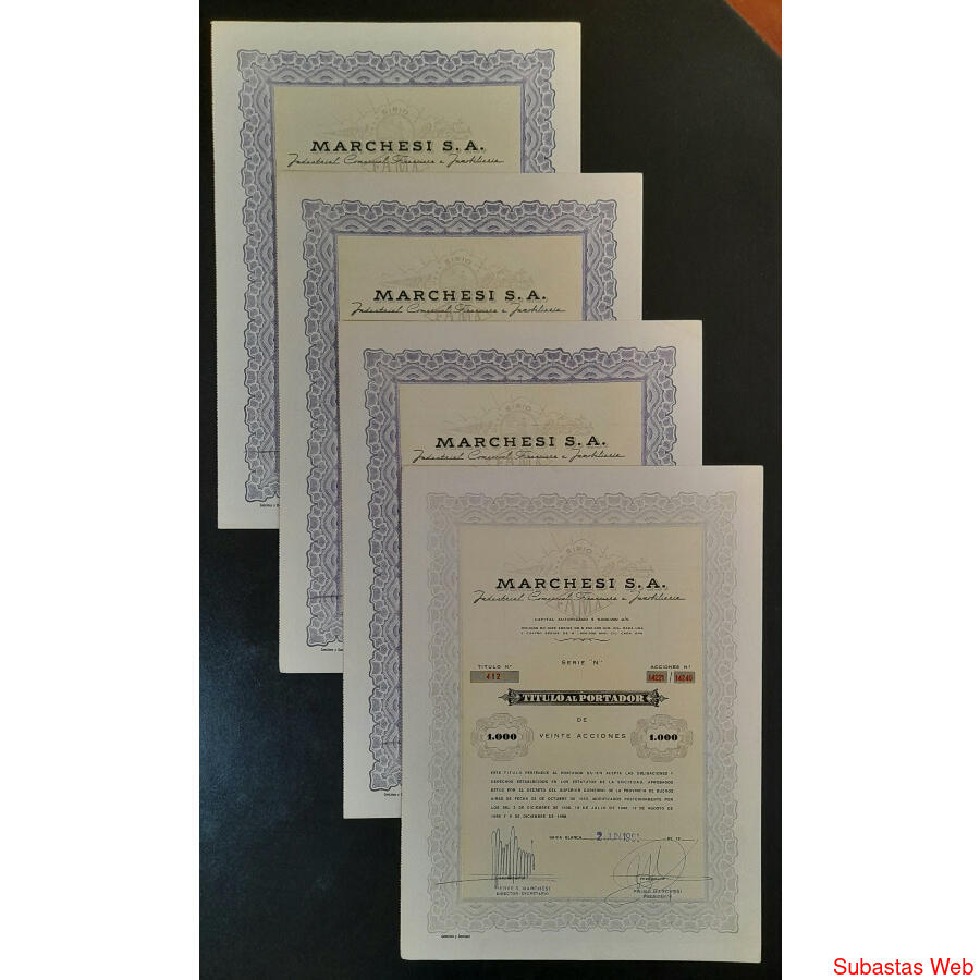 ARGENTINAS 4 ACCIONES AL PORTADOR DE FIRMA MARCHESI S.A.