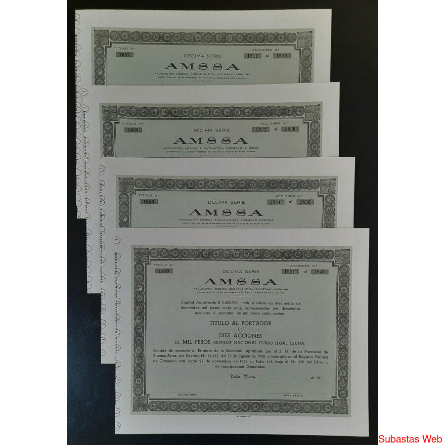 ARGENTINAS 4 ACCIONES AL PORTADOR *AMSSA ASOCIACIÓN MEDICA*