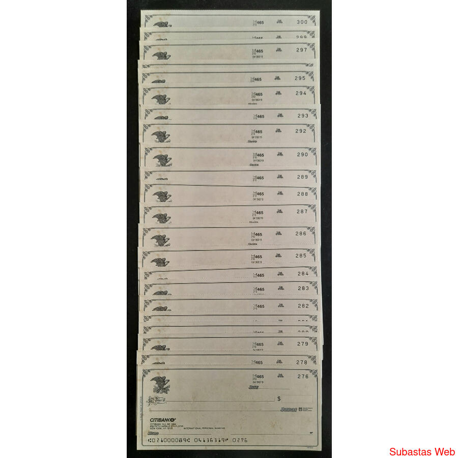 USA. LOTE DE 25 CHEQUES NUEVOS SIN USAR Y CONSECUTIVOS. LUJO