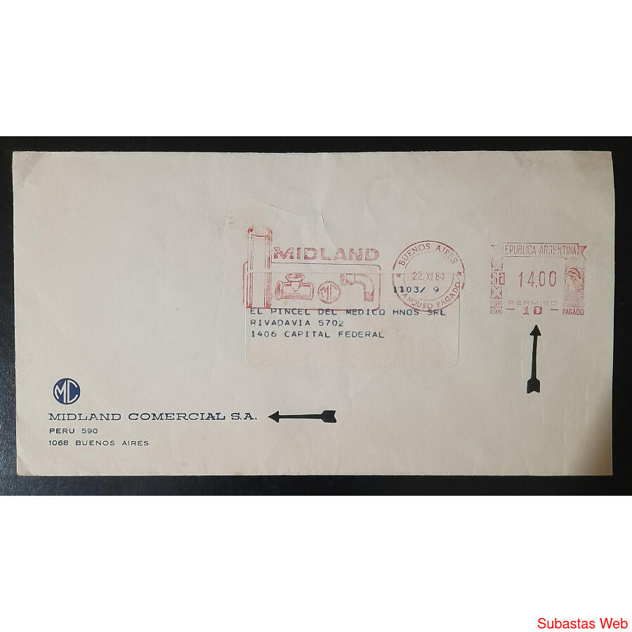 ARGENTINA 1983 SOBRE DE MIDLAND COMERCIAL  **PERMISO 10**